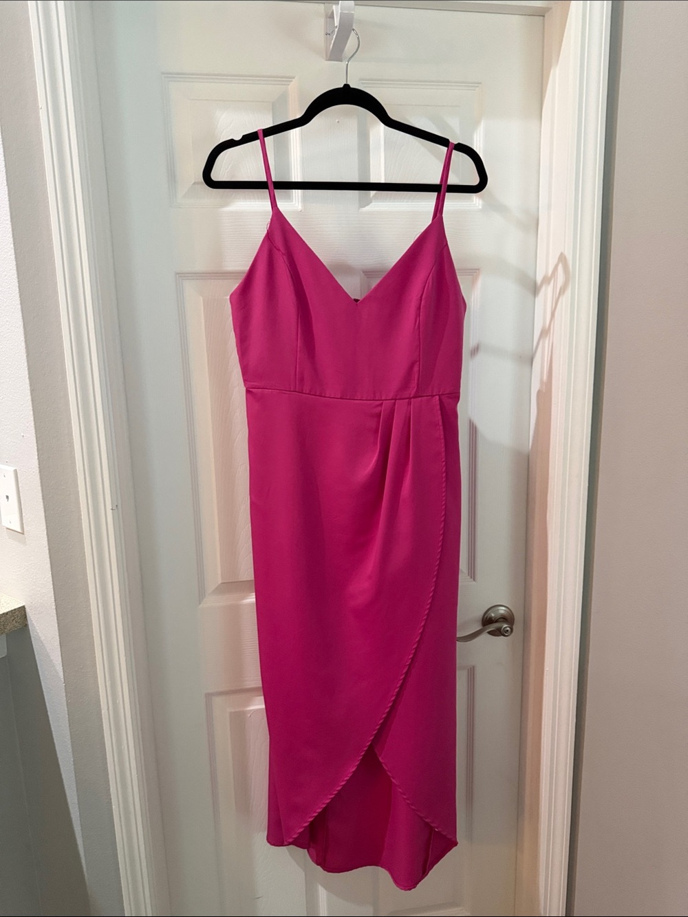 Fuchsia Spaghetti‑Strap V‑Neck Midi Dress